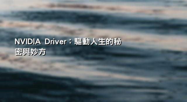 NVIDIA Driver：驅動人生的秘密與妙方