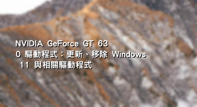 NVIDIA GeForce GT 630 驅動程式：更新、移除 Windows 11 與相關驅動程式