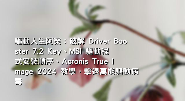 驅動人生阿榮：破解 Driver Booster 7.2 Key、MSI 驅動程式安裝順序、Acronis True Image 2024 教學，擊退萬能驅動病毒